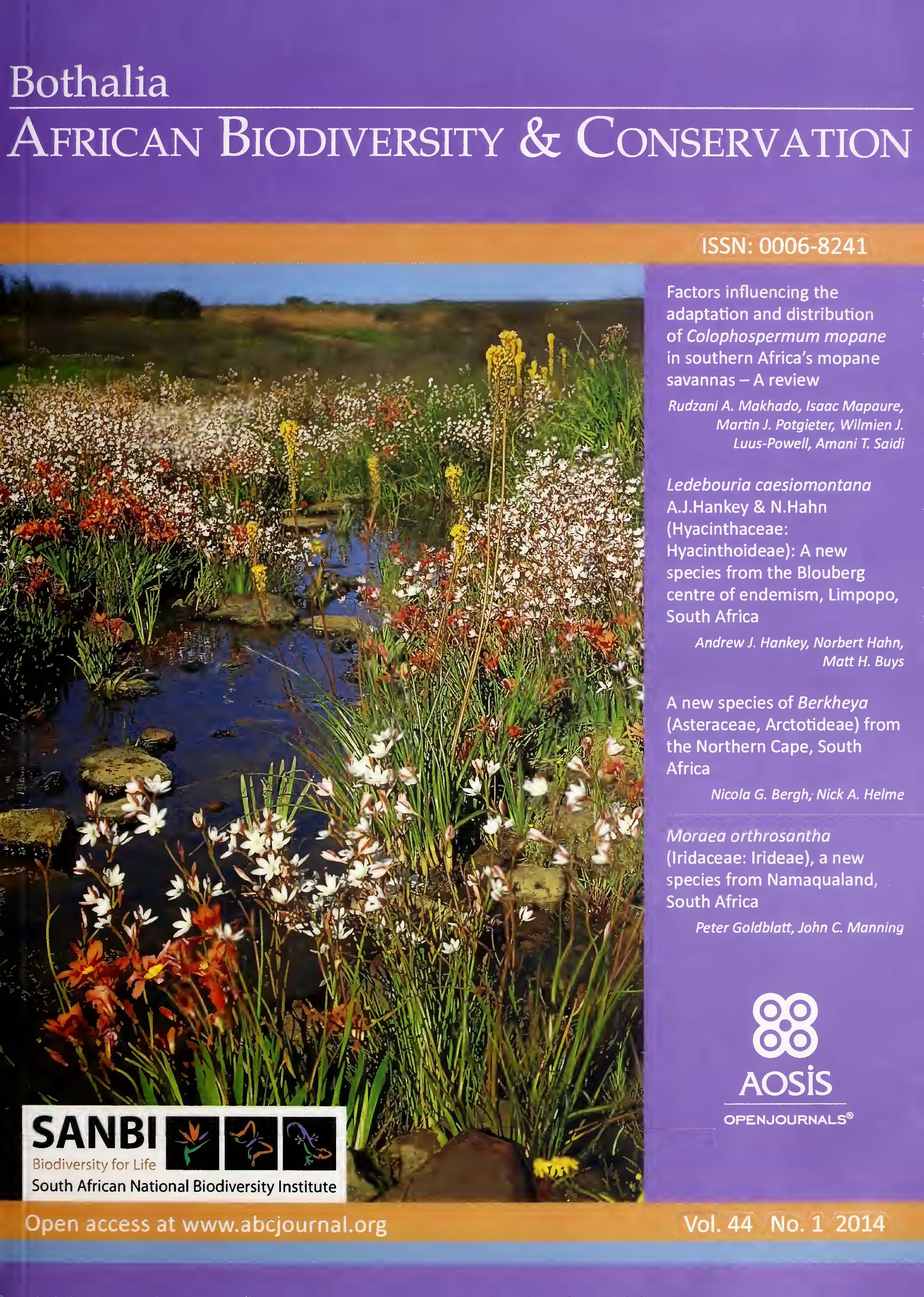 					View Vol. 44 No. 1 (2014): Bothalia, African Biodiversity & Conservation
				